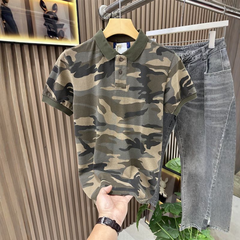 2026 Summer New American High Street Camouflage Short-Sleeved Polo Shirt Men's T-Shirt Trendy Casual Versatile Sportswear