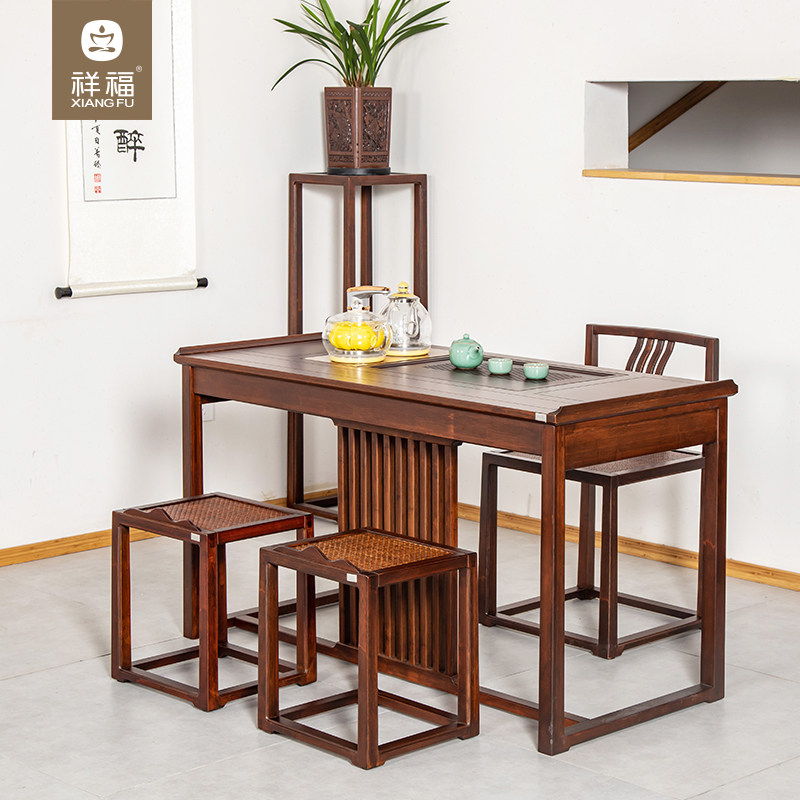 Xiangfu tea table and chair combination Kung Fu bamboo tea table household small tea table office tea table tea set tea set one