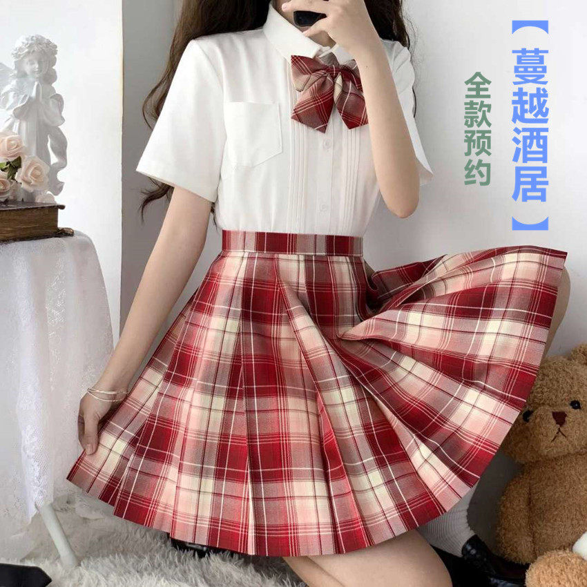 Bear Mansion (Craning Wine House) jk uniform original orthodox red plaid skirt high waist uniform spot pleated skirt