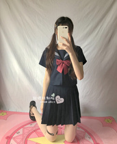 Pure black short-sleeved white three orthodox JK uniform basic Japanese lapel line thick cyanotic summer suit sailor suit