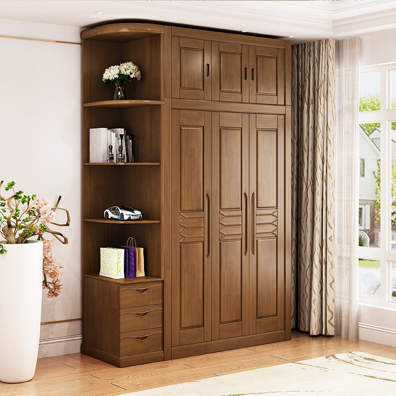 Oak Wardrobe Solid Wood Log Cabinet Home Chinese Furniture Flat Open Six Doors Master Bedroom Modern Minima Large Closet