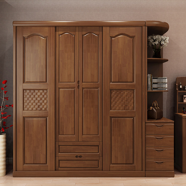 Chinese style all solid wood wardrobe three four five six door economical original wood corner large cabinet simple bedroom oak furniture