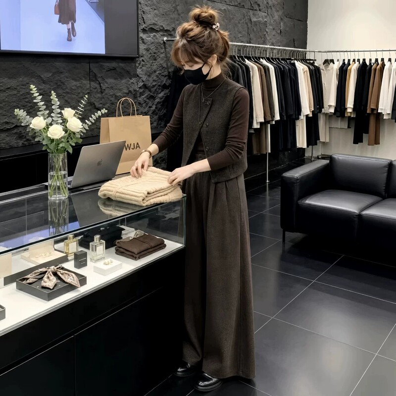 Fashionable Women's Suit 2026 Autumn New Style High-End Chanel-Style Elegant Vest, Base Shirt, and Wide-Leg Pants Three-Piece Set Fashionable Women's Suit 2026 Autumn New Style High-End Chanel-Style Elegant Vest, Base Shirt, and Wide-Leg Pants Three-Piece Set