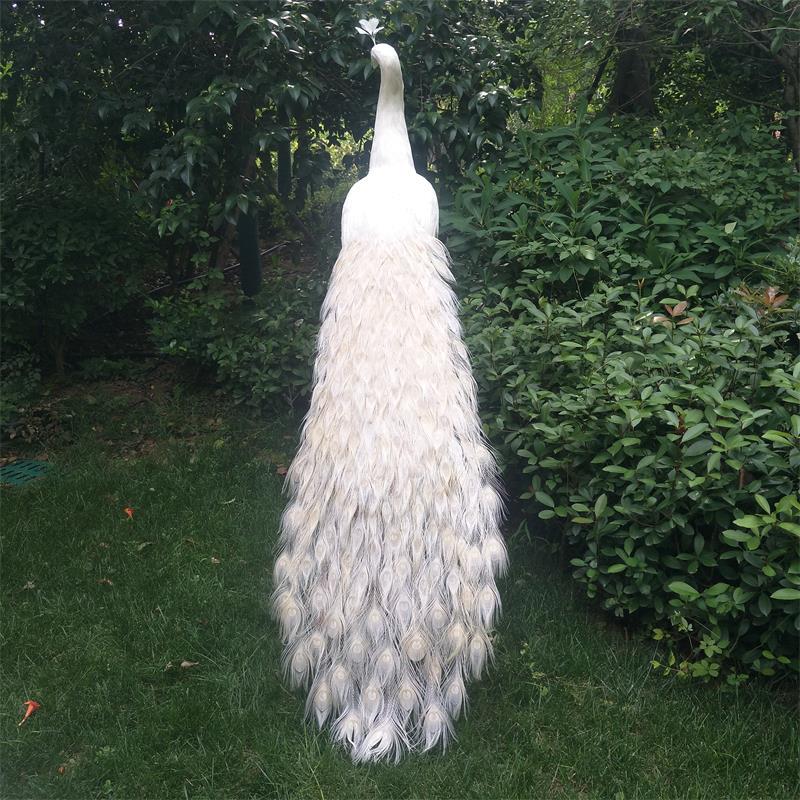 New Simulated White Feather Tail Peacock Wedding Decoration Stage Performance Props Specimen Ornament Animal Model