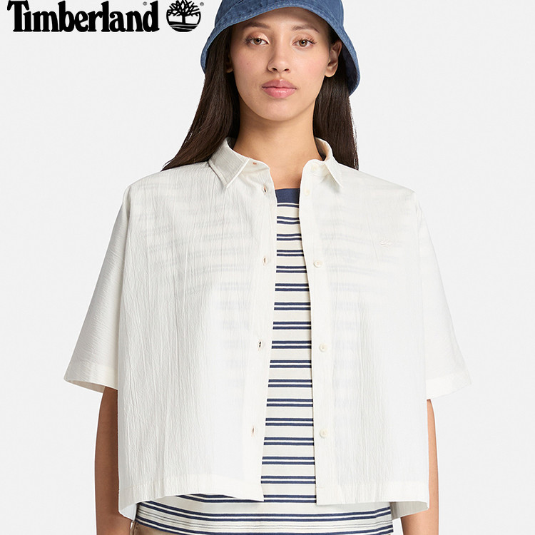25春夏新款Timberland添柏嵐戶外女士休閒短款寬鬆短袖襯衫 A67Q3