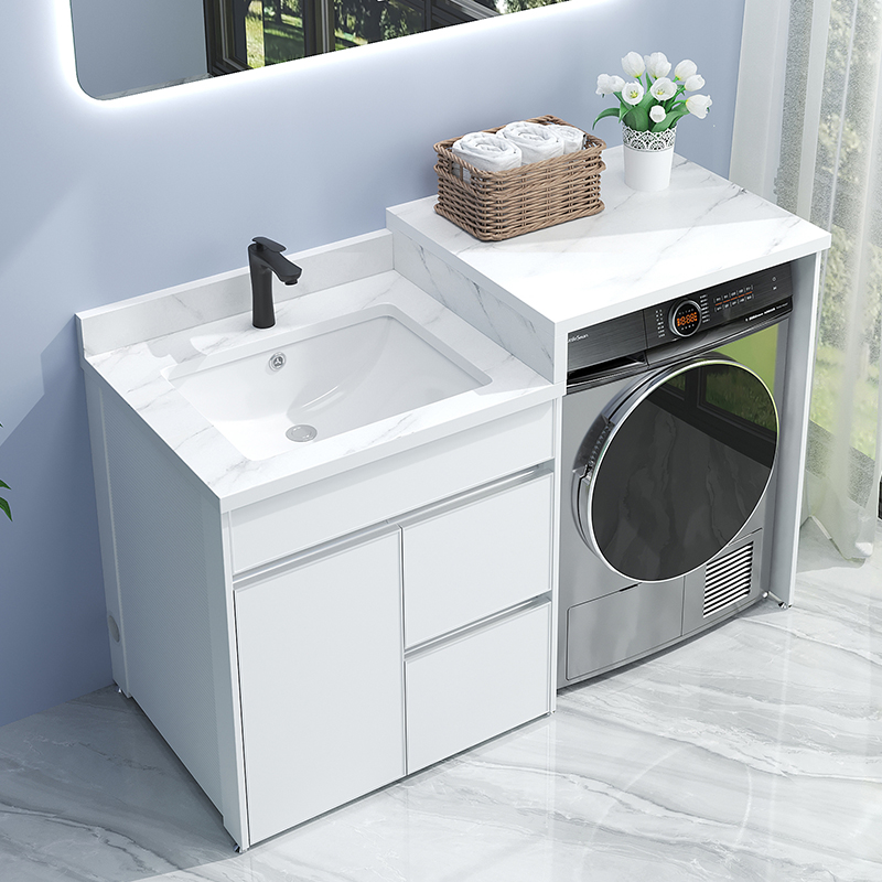 Space Aluminum Washing Machine Integrated Cabinet Combined Balcony Partner Cabinet Handwashing Desk Washbasin Bath Cabinet Wash Tank Rock Board