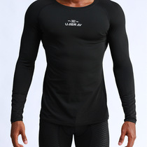 Pure black mens tights suit elastic velvet thickened warm autumn and winter running training fitness quick dry