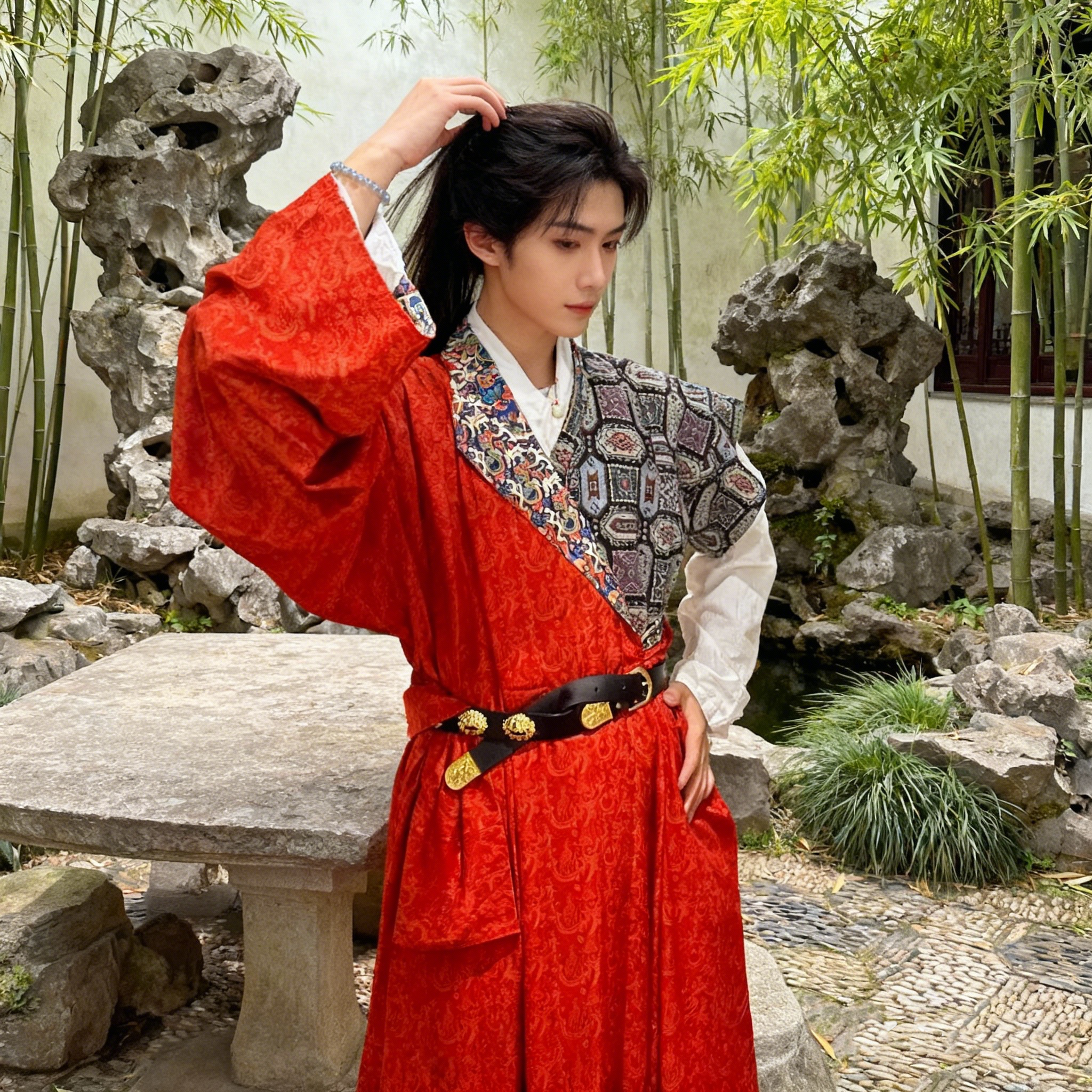 🔥国风必备 | 唐制圆领袍缺胯袍五星出东方利中国印花套装👑-汉服-淘宝好物网
