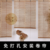 Balcony curtains non-perforated installation shading sunscreen roll-pull Ramie roller blinds bay window shade bamboo curtain partition