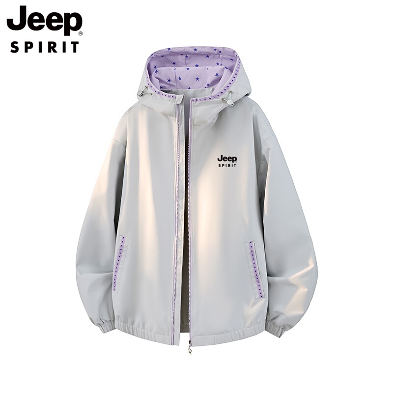 Jeep American-Style Patchwork Hooded Jacket for Spring and Autumn, Unisex Outdoor Casual Shell Embroidered Water-Resistant Windbreaker