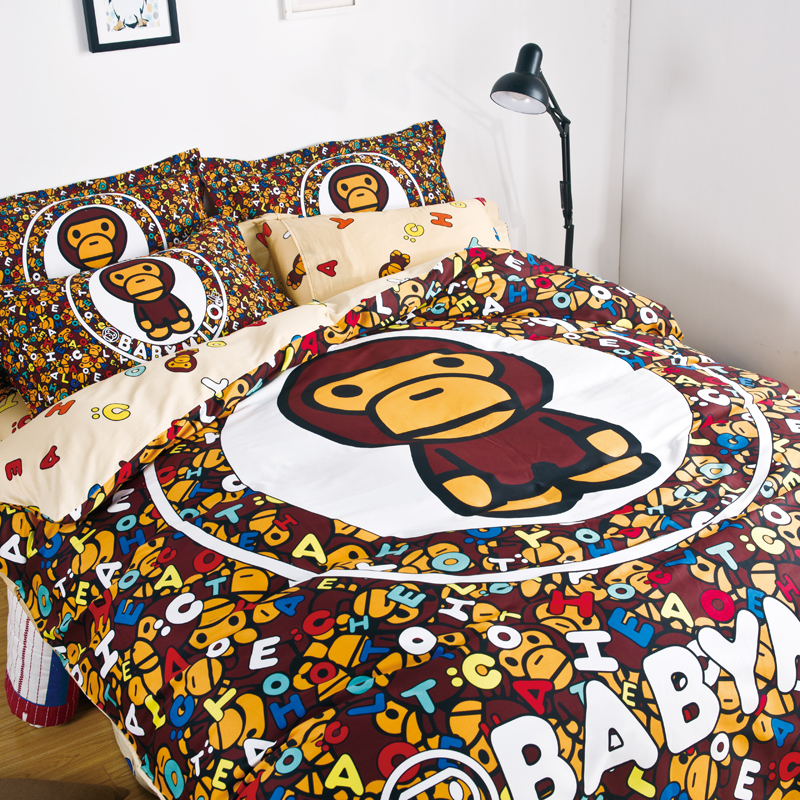 Bape bé milo 猿 bốn mảnh 猿 đầu aape ngụy trang cá tính bộ đồ giường trẻ em chăn ga gối đệm cưới