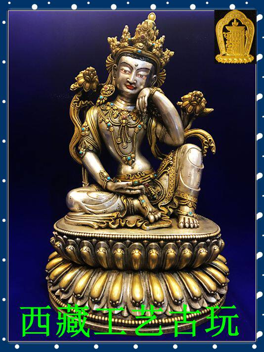 Tibet Nepalese craftsmanship pure silver with gold < ease in Guanyin > Buddha statue
