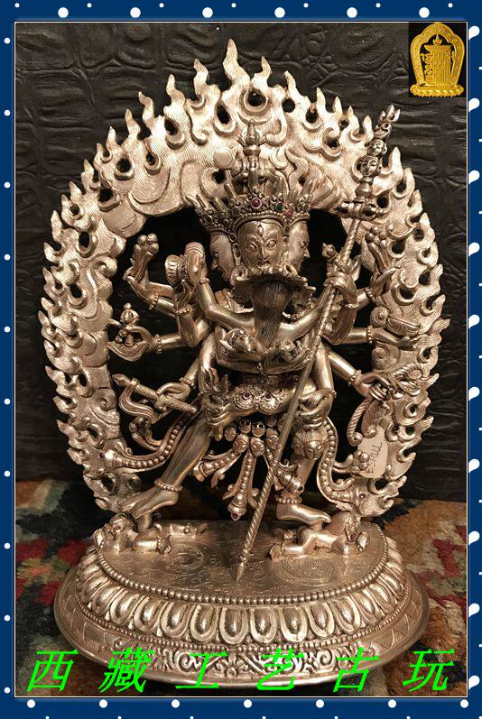 Tibet Nepalese craftsmanship pure silver < time wheel King Kong > Buddha statue