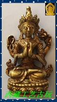  Tibet Nepal craftpure gold four-armed Guanyin Buddha statue