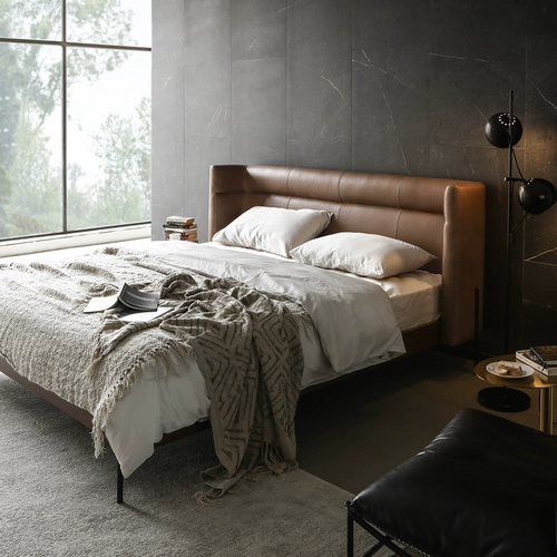 Северное выражение Norhor/Relyy кожаная спина, спина сплошной кровать с твердым деревом/итальянским стилем среднего стиля Caramel Color McM