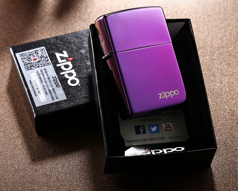 Bật lửa Zippo chính hãng màu tím Abyss màu tím băng Logo Mỹ chính hãng chữ tùy chỉnh chính hãng Nam - Bật lửa bật lửa clipper
