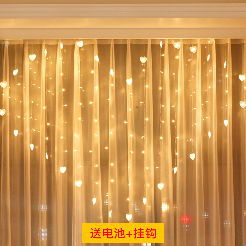 Christmas Net Red Led Stars Hearts Shaped Peach Curtains Light Holiday Romantic Room Background Decorative Lights LIVE WOMEN-Taobao