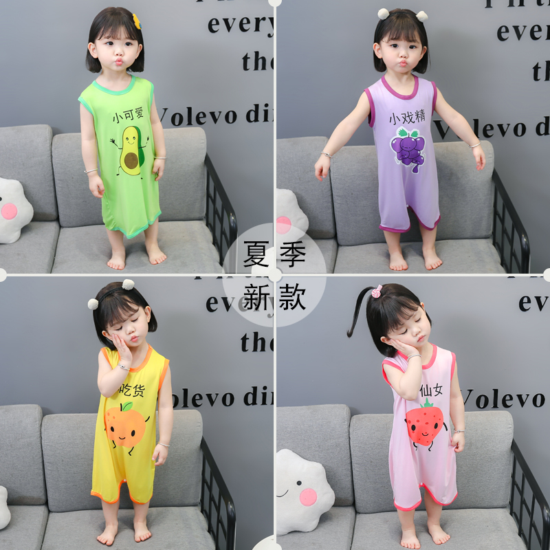 Girls night dress Modal summer thin cute princess wind ice silk sleeveless children's pajamas summer baby air conditioning clothes