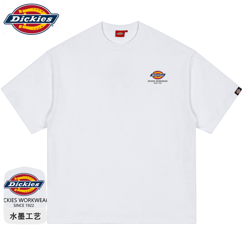 Dickies Official Authentic American-Style Solid Color Basic Summer Versatile Loose Printed Crew Neck Short-Sleeve T-Shirt for Men Trendy