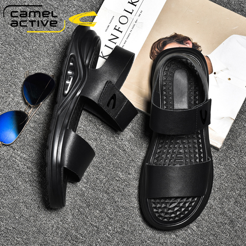 German camel dynamic sandals men's summer outwear genuine leather thick bottom leather sandals Casual Open-toe Air Cushion Sandals Sandals