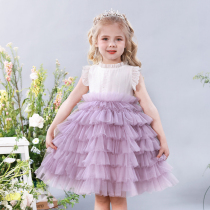 Impression childhood girl dress with dress Summer new web yarn cake dress temperament little girl fairy princess dresses
