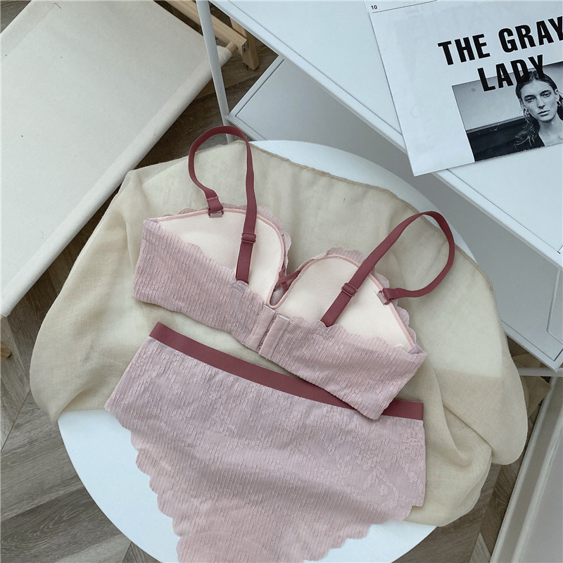 日系无肩带内衣女聚拢防滑小胸抹胸无钢圈文胸罩套装隐形半杯透气详情24