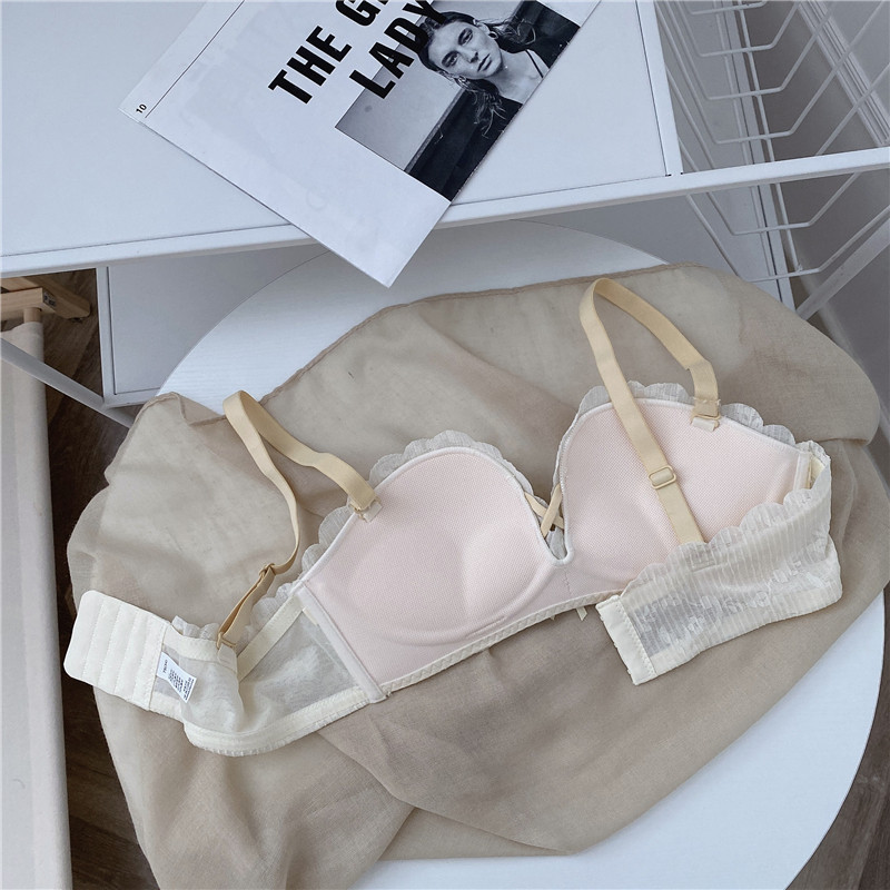 日系无肩带内衣女聚拢防滑小胸抹胸无钢圈文胸罩套装隐形半杯透气详情17