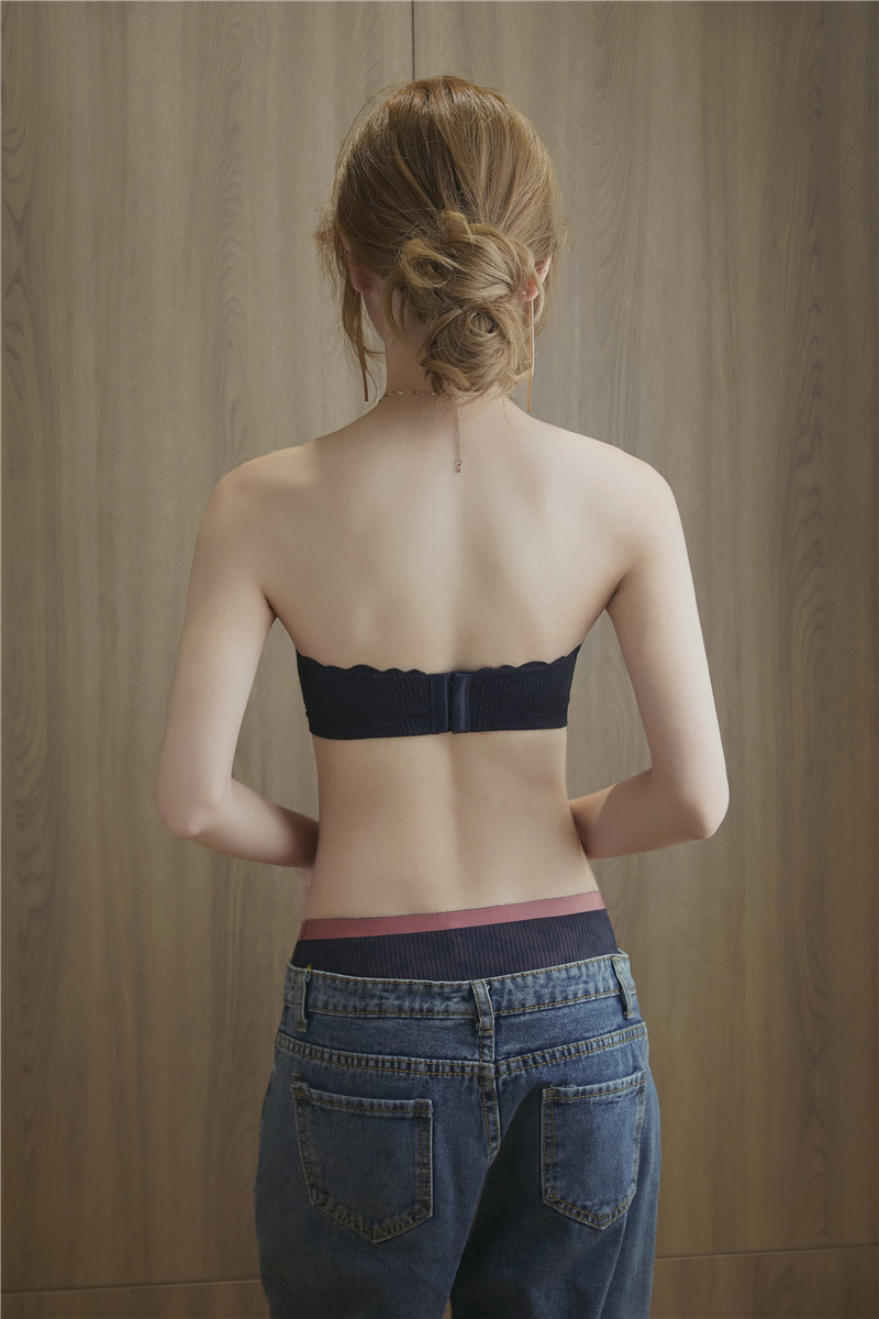 日系无肩带内衣女聚拢防滑小胸抹胸无钢圈文胸罩套装隐形半杯透气详情13