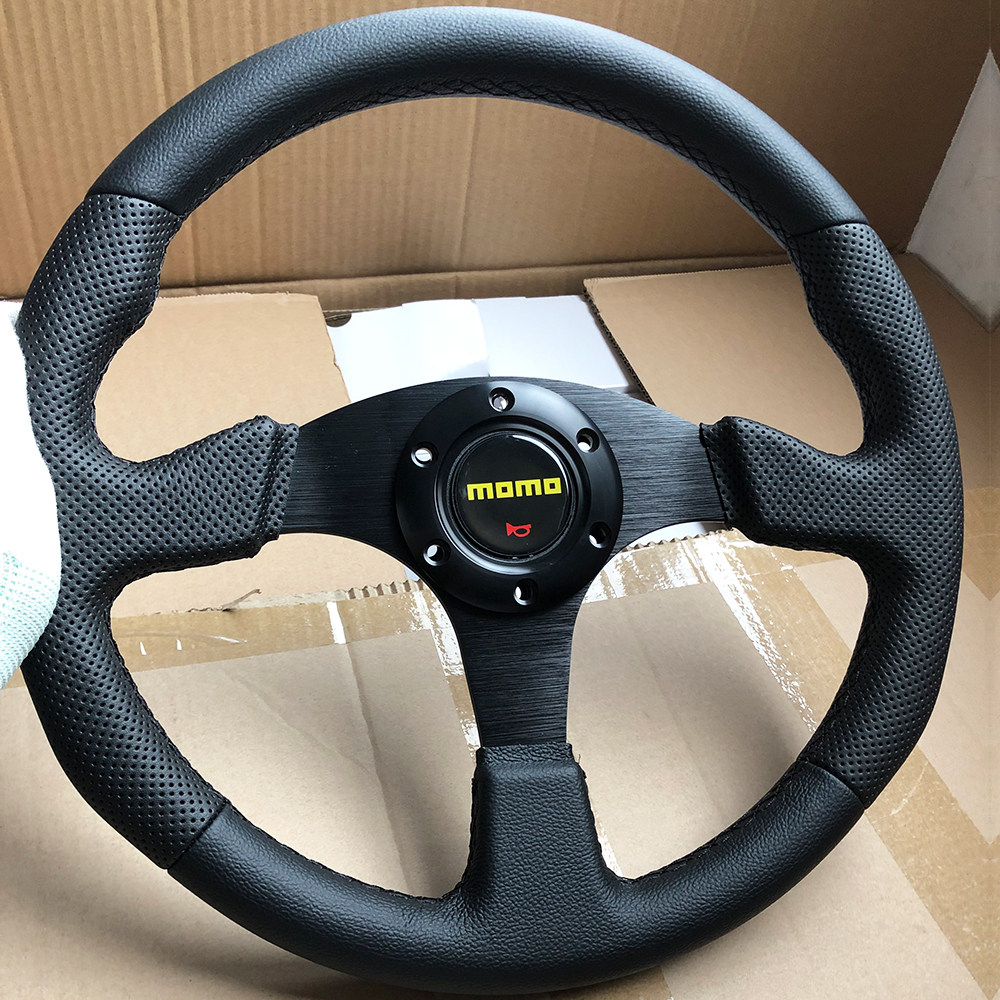14寸Mugen通用競技方向盤磨砂皮平底Momo風格運動方向盤