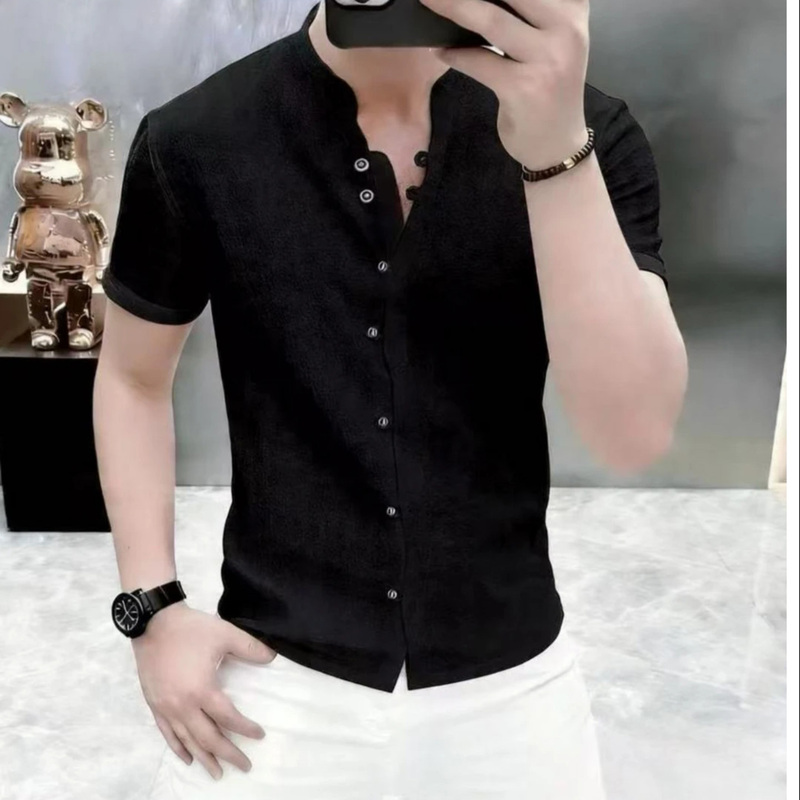 Henan Hongnen Trading Co., Ltd. Men's High-End Summer Men's Vintage Button-Down Short-Sleeved Shirt Half-Sleeved Shirt Henan Hongnen Trading Co., Ltd. Men's High-End Summer Men's Vintage Button-Down Short-Sleeved Shirt Half-Sleeved Shirt