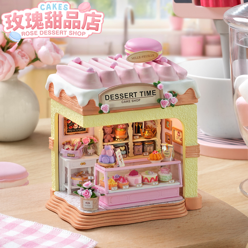 Qijin Rose Dessert Shop DIY Handmade Miniature House Miniature Scene Assembly Building Model Creative Gift for Girlfriend