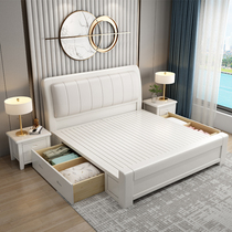 Full solid wood bed Oak double 1 8 meters modern simple white 1 5 meters master bedroom thickened high box storage soft bed