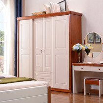 Solid wood wardrobe 4 doors Oak modern simple sliding door wardrobe four doors sliding door White Mediterranean bedroom furniture