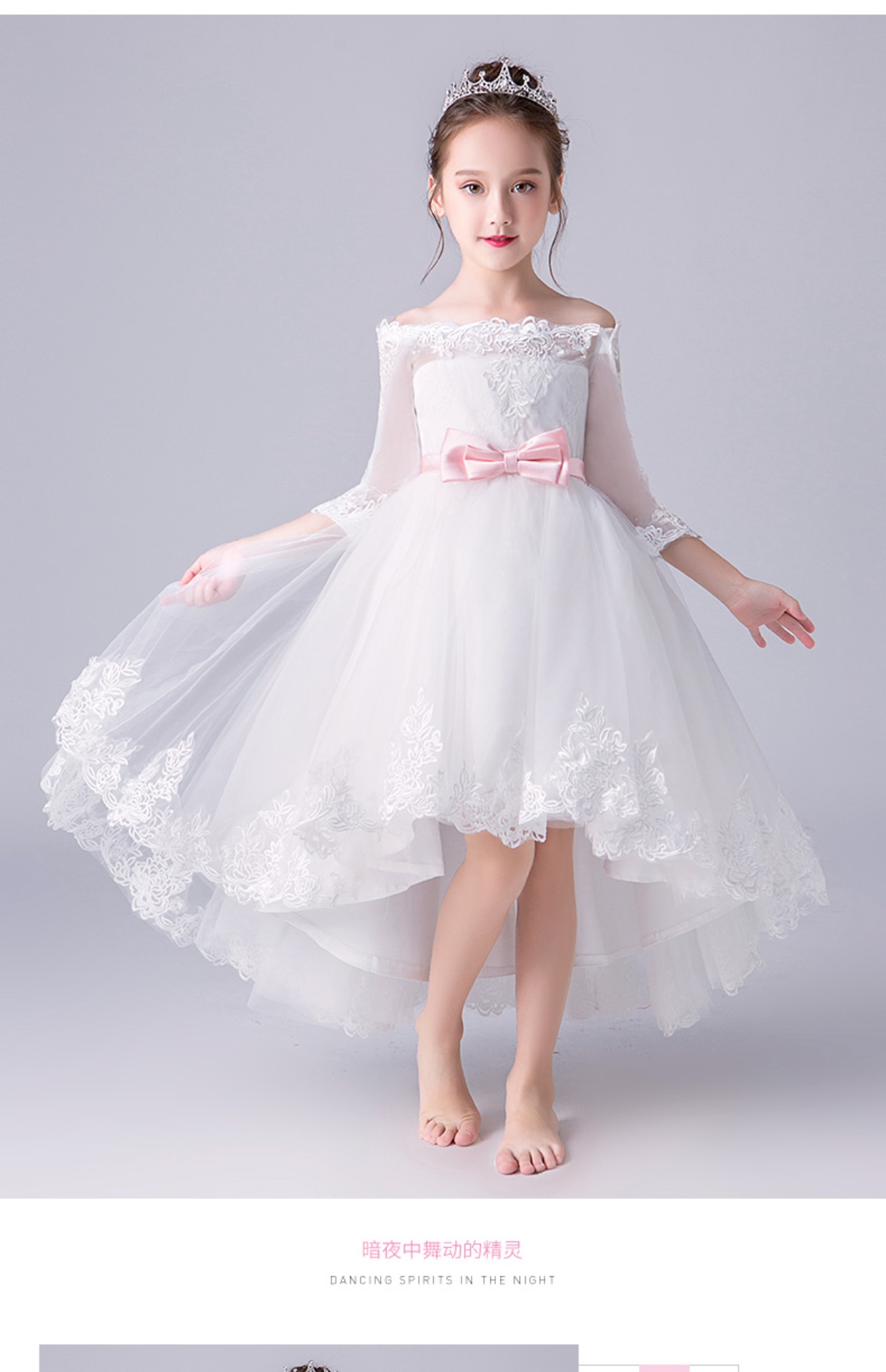 Đầm trắng một vai cô gái thêu công chúa váy hoa cô gái váy cưới buổi tối trẻ em trang phục catwalk mùa thu đông shop quần áo trẻ em đẹp