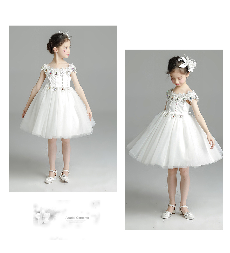 Lilan Duo hoa cô gái ăn mặc công chúa váy một từ vai cô gái fluffy wedding dress trẻ em mùa hè đàn piano hiệu suất quần áo thời trang trẻ em cao cấp