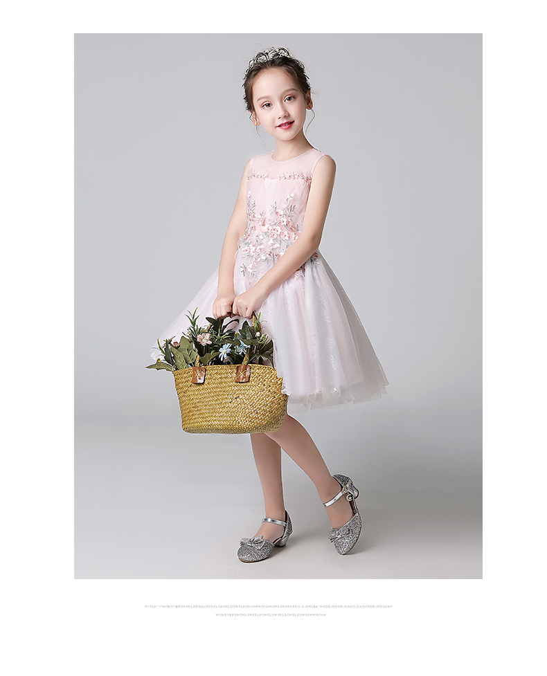 Lilan Duo hoa cô gái ăn mặc công chúa váy cô gái fluffy sợi đám cưới hiệu suất của trẻ em quần áo mùa hè mới sinh nhật màu hồng shop đồ trẻ em