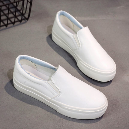 人本小白鞋女皮面厚底帆布鞋女夏季百搭平底乐