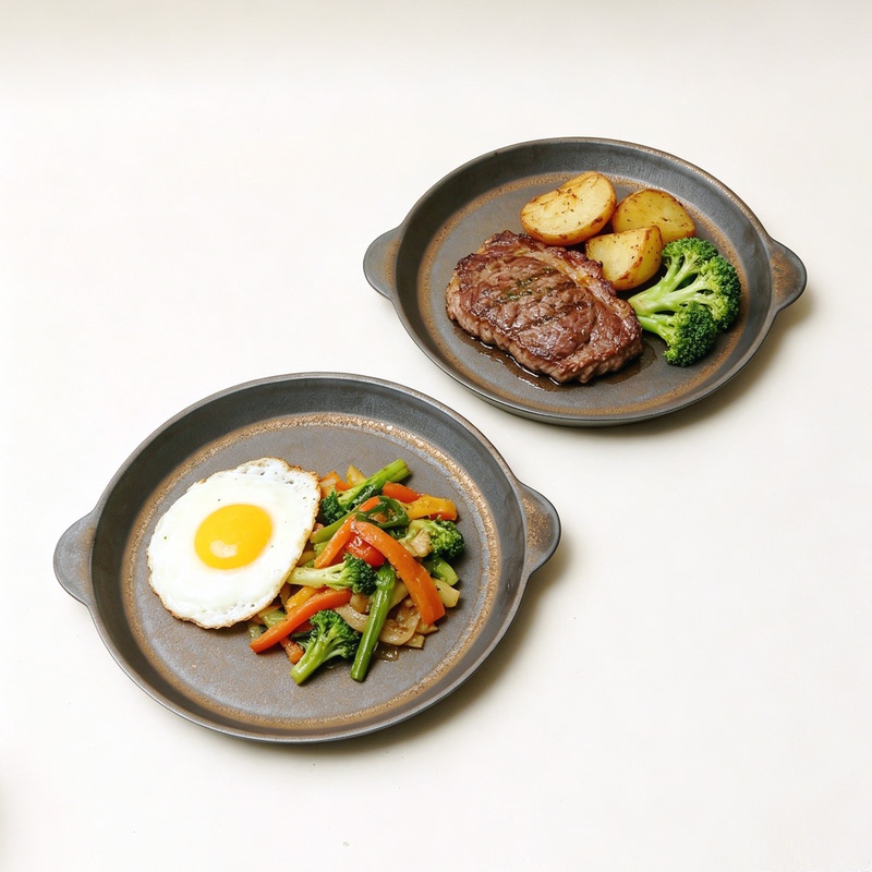 Jiutianyao Vintage Rustic Ceramic Double-Handle Plate with Rust Glaze, Distressed Seafood Steak Fries Dish, Specialty Hotel Tableware Jiutianyao Vintage Rustic Ceramic Double-Handle Plate with Rust Glaze, Distressed Seafood Steak Fries Dish, Specialty Hotel Tableware