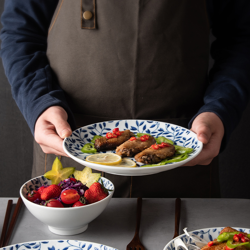 Japanese household food dish dehua white porcelain tableware platter maple ceramic bowl fish disk to use steak dishes dishes