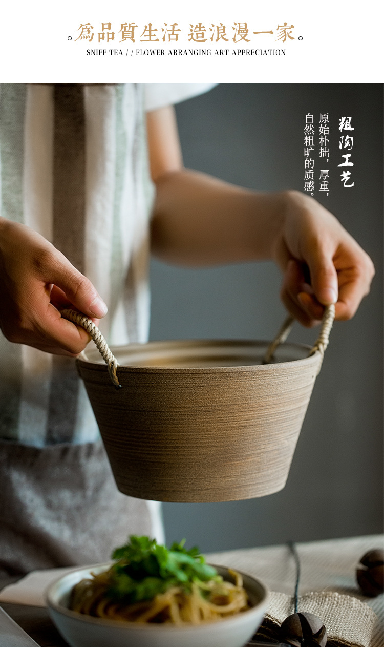 Japanese coarse pottery bowl retro ceramic bowl bowls single foolish home soup bowl dishes basin hemp rope portable tableware