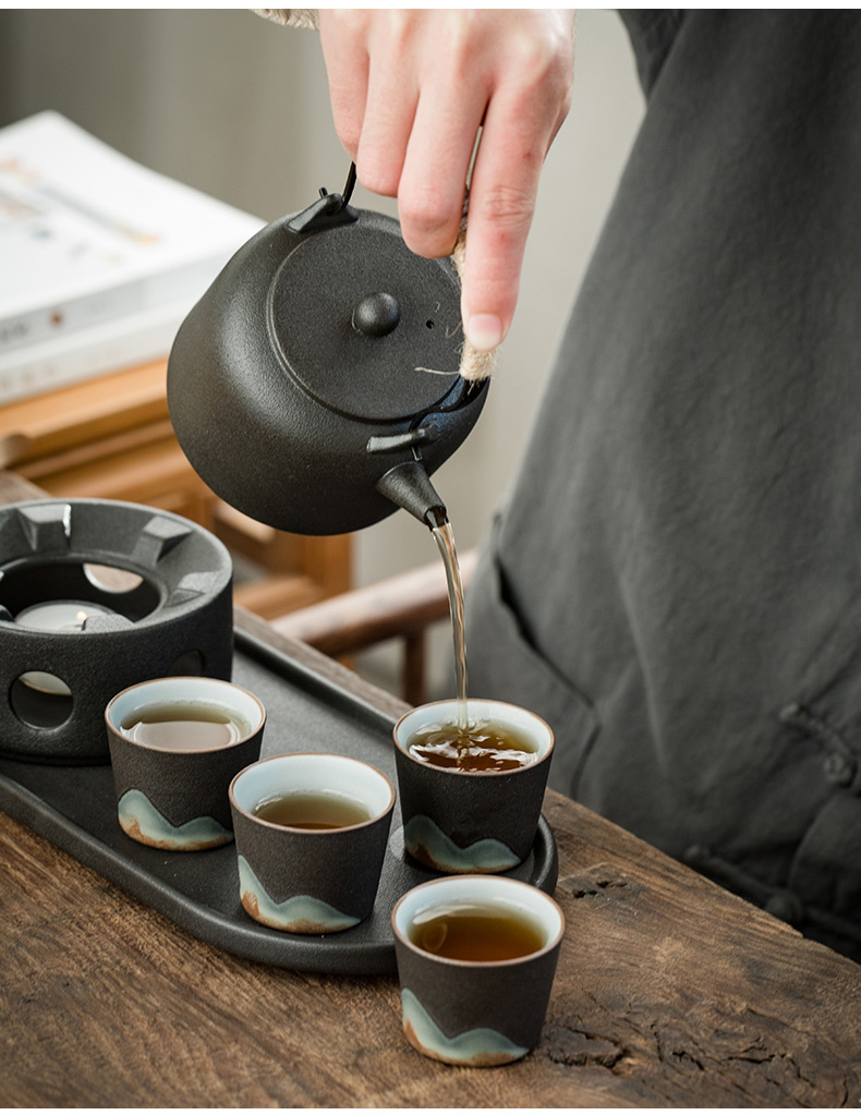 Japanese coarse pottery kung fu tea set tea pot of warm tea mountains to girder device heating base glass ceramic tea tray