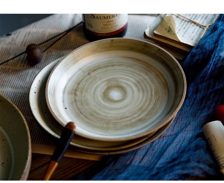 Japanese coarse pottery hemp rope retro household food dish hand - made ceramic plate plate beefsteak plate FanPan for breakfast