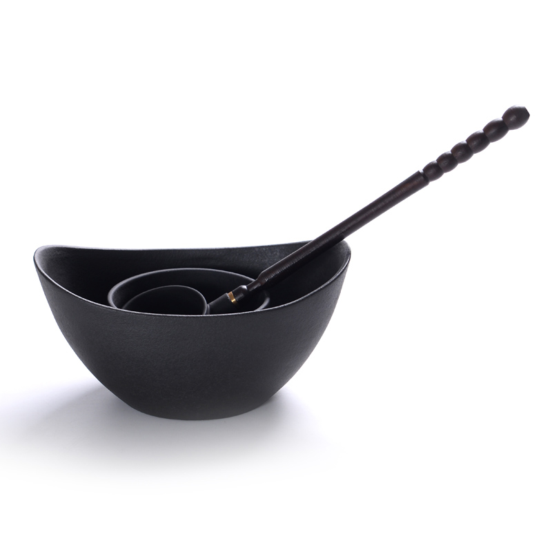 Japanese coarse pottery hand points tea spoon, lava rock - curing the pu - erh tea boiled tea, the electric TaoLu wing cook bowl three - piece suit