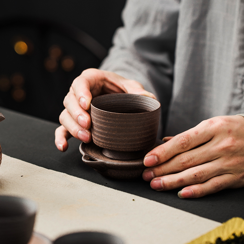 Japanese coarse pottery water cup mat undressed ore kung fu tea cup torre rock mud saucer teapot tea tea accessories