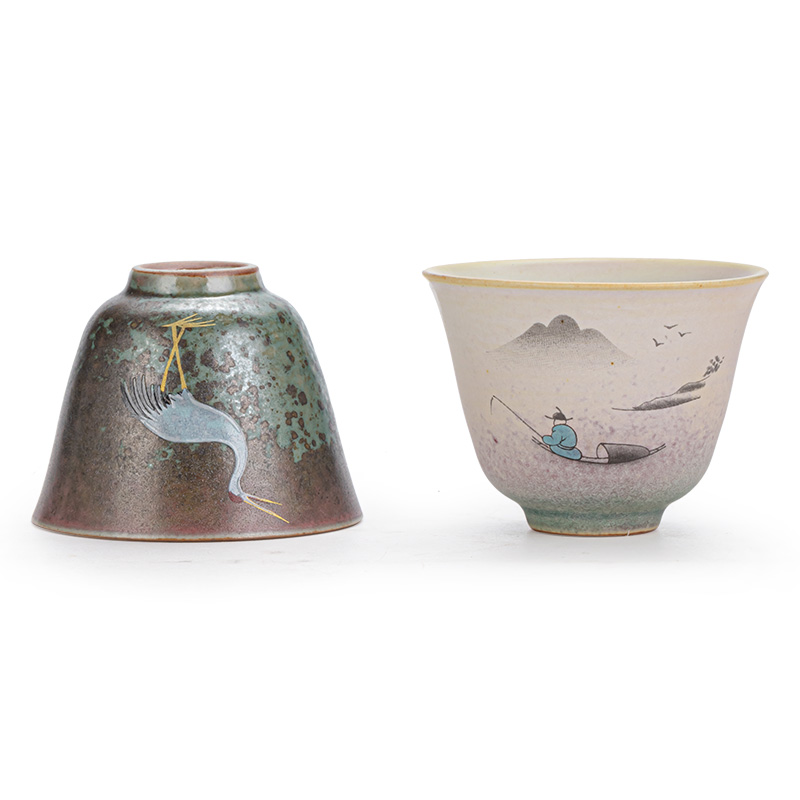Japanese ceramics up mud glaze kung fu tea cups creative masters cup flying crane figure sample tea cup of tea cups