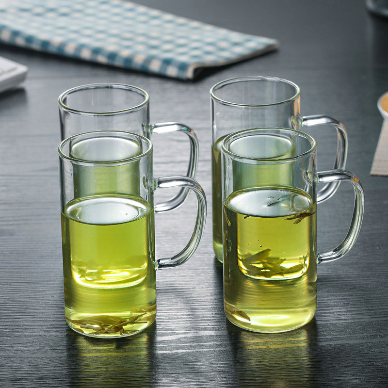 The microwave high heat - resistant borosilicate glass milk cup home "bringing glass office green tea cup flower tea cups