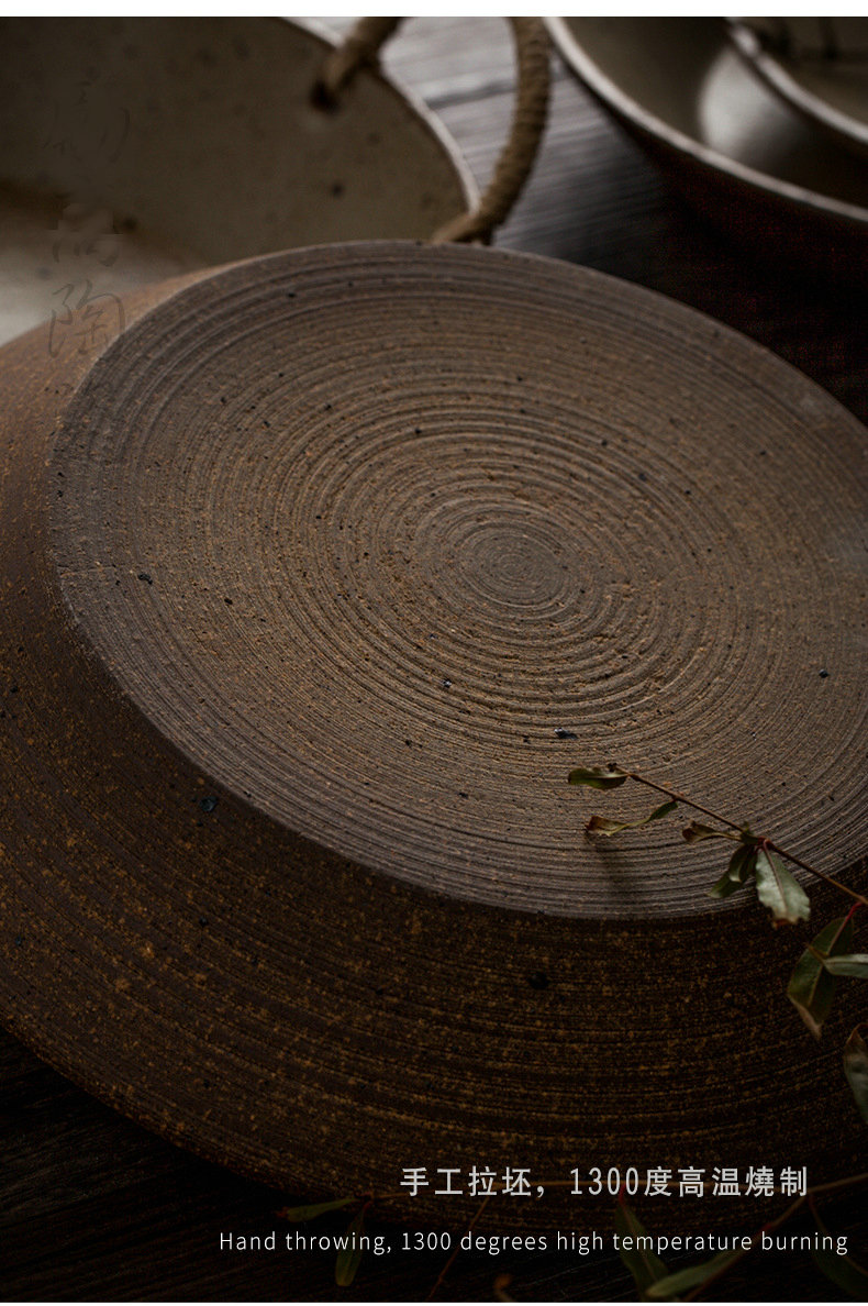 Japanese hand - made ceramic old western soup plate spiral shallow dish retro coarse ceramic tableware household jobs hemp rope fish dish