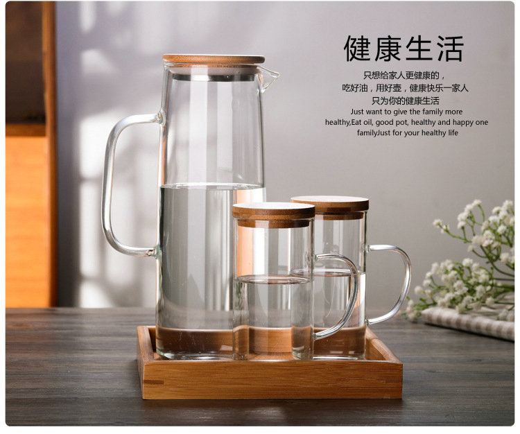 Nordic cold wind heat - resistant glass teapot cool water kettle set of suit with bamboo juice pot cover glass cups