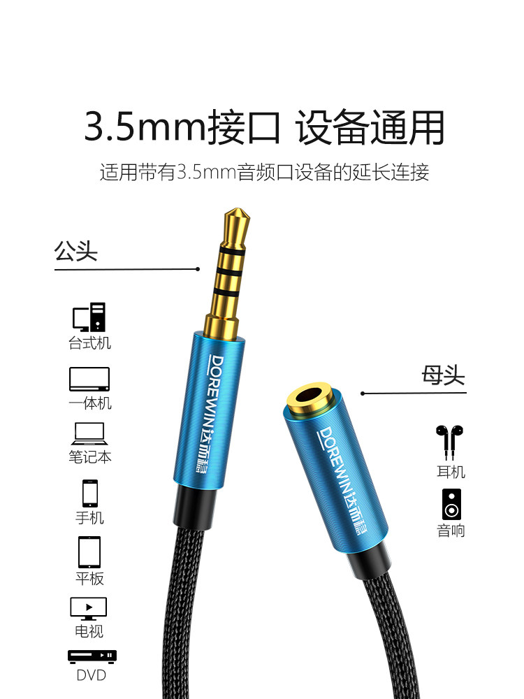 Darewin Headphone Extension Cable, Audio Cable, Computer 3.5mm Connection Cable, Male-To-Female Connector for Speakers
