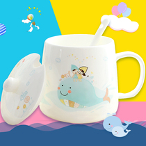 Can microwave Breakfast Milk Cup cute cartoon ceramic cup children bone china drinking cup with lid spoon children mug